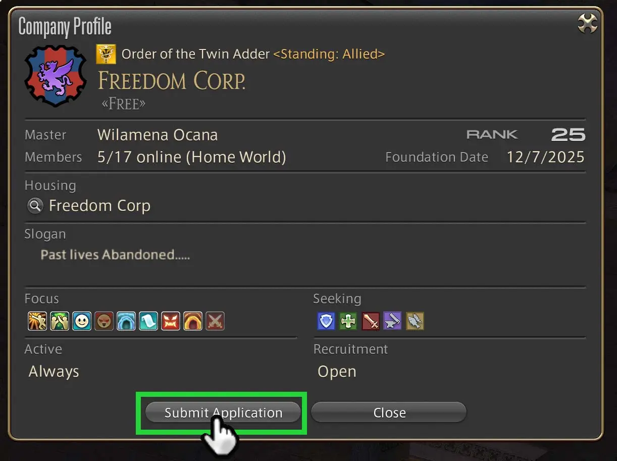 Apply Button on Free Company Profile
